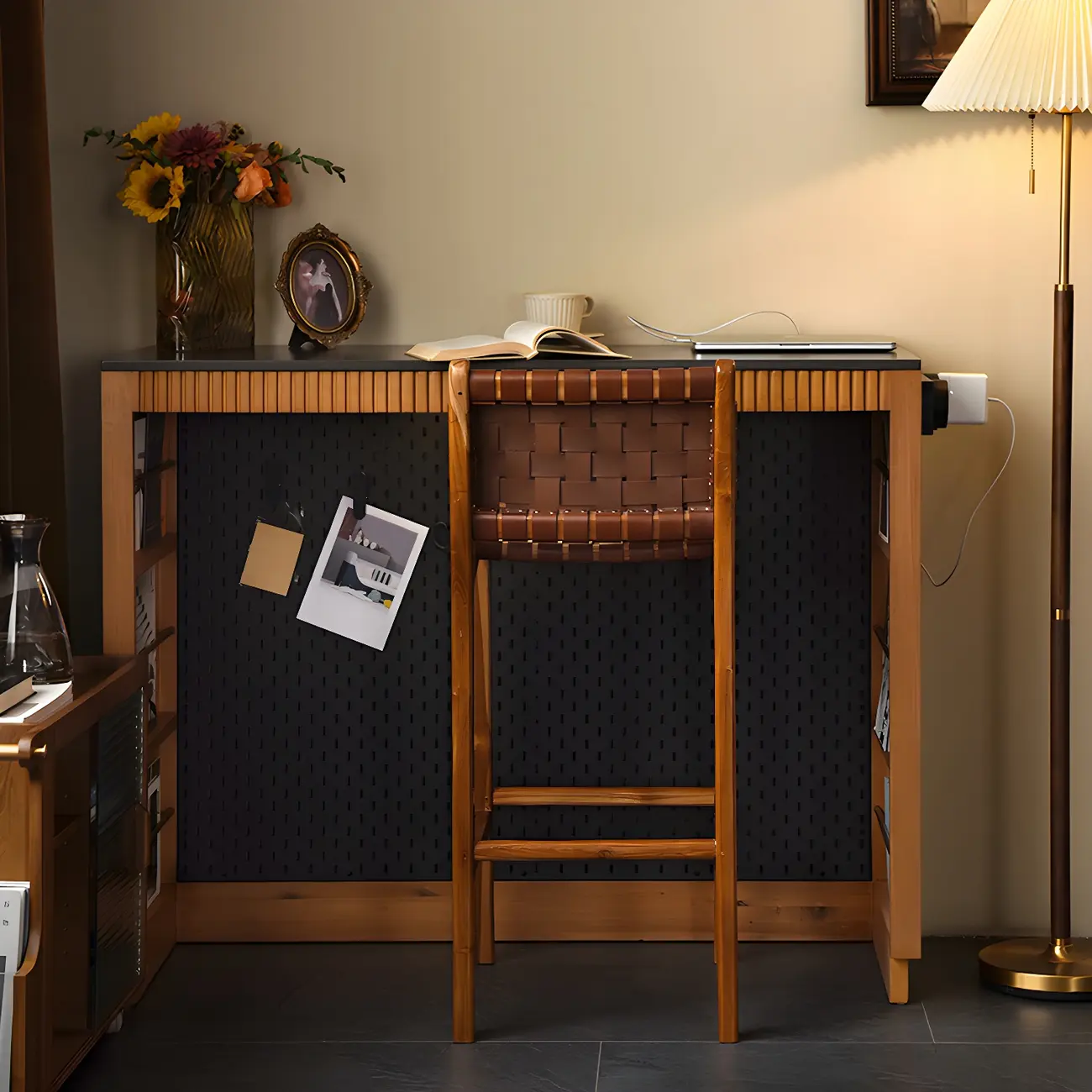 Rustic Reddish Brown Wooden Woven Bar Stool