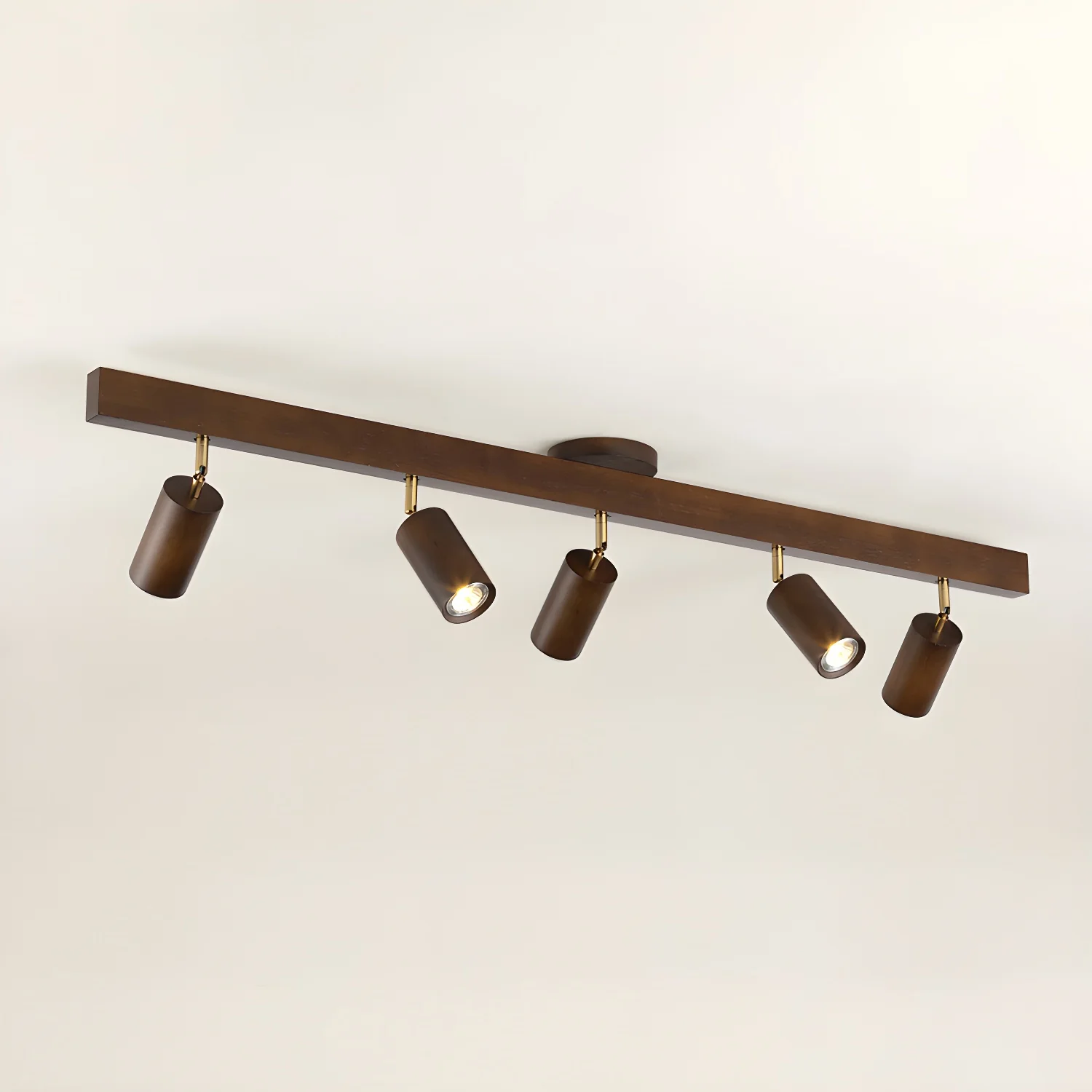 5-Light Wood Track Spotlight Adjustable Semi Flush Mount Ceiling Light