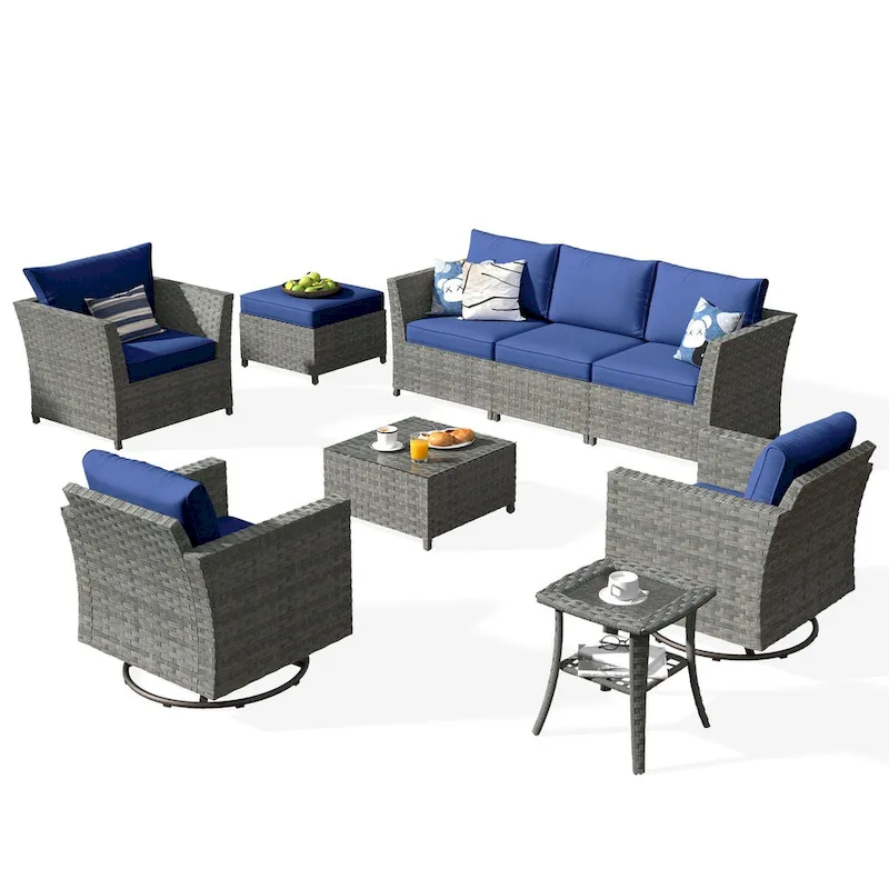 XIZZI 9-piece Patio Furniture Sectional Set with Swivel Rocking Chairs