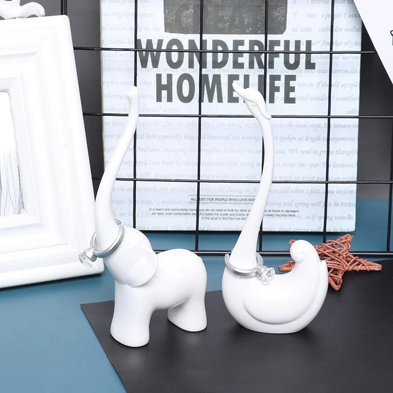 HULIANFU Rings Jewelry Rack Swan/Elephant Display Stand Modeling Craft Supplies Deco Jewelry Holder Figurines Miniatures Storage Decor - Deanwangkt