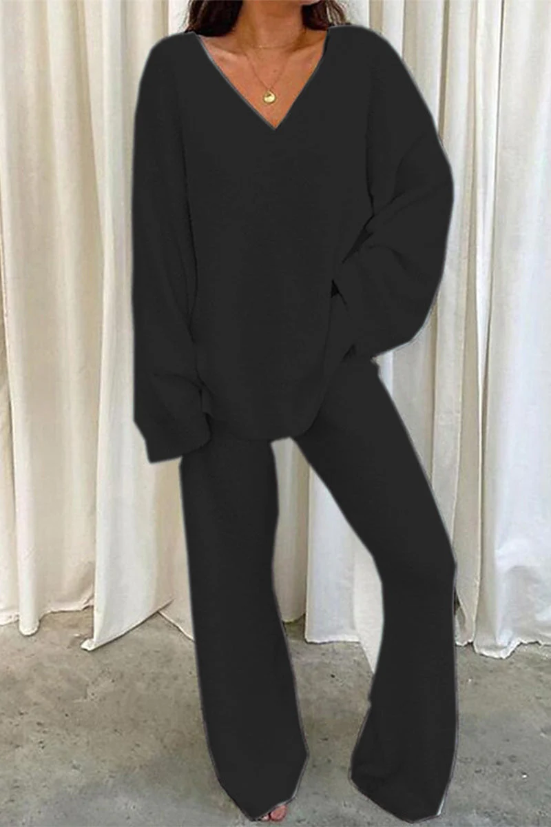 hulianfu Casual Solid Solid Color V Neck Two Pieces(5 Colors) - Deanwangkt