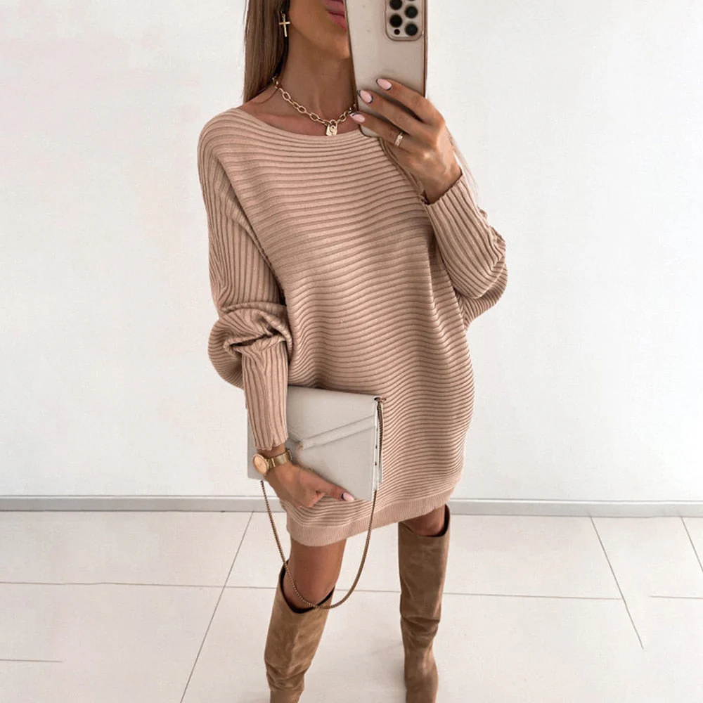 Hulianfu Sexy Off Shoulder Long Sleeve Sweater Dress Women 2022 Spring Loose Casual White Knitted Long Top Woman Mini Dresses Pull Femme - Deanwangkt