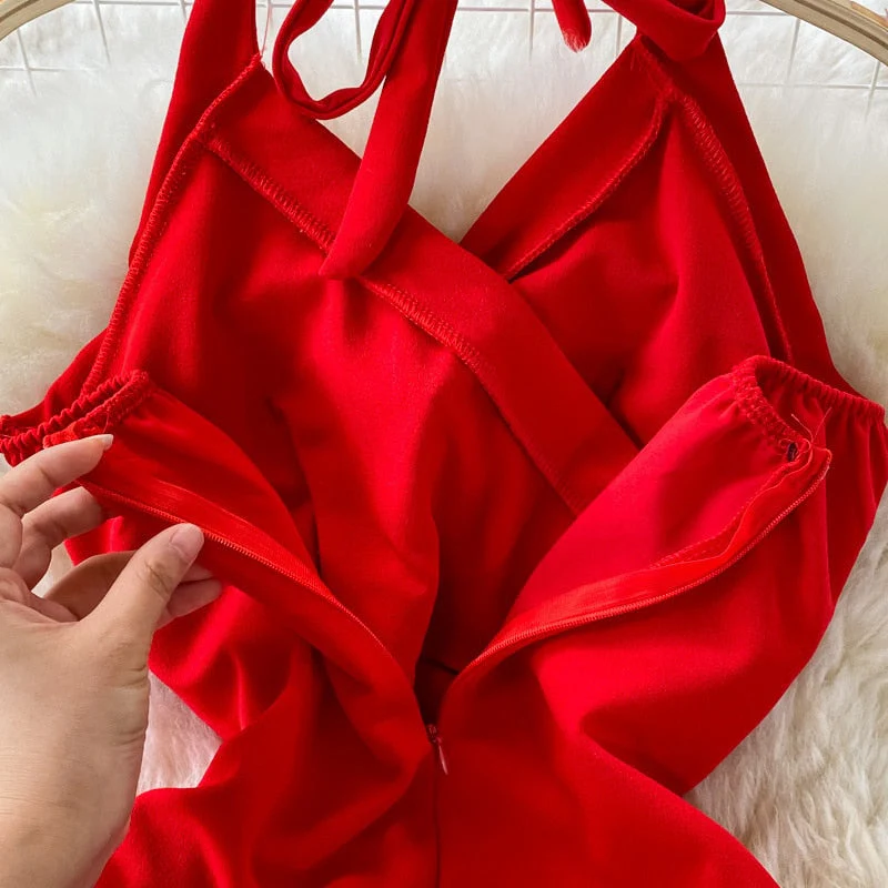 Hulianfu Summer Women Dress Sexy Lace-up Halter Sleeveless Sequins Party Dress High Waist Drawstring Ruched Irregular Backless Club Dress - Deanwangkt