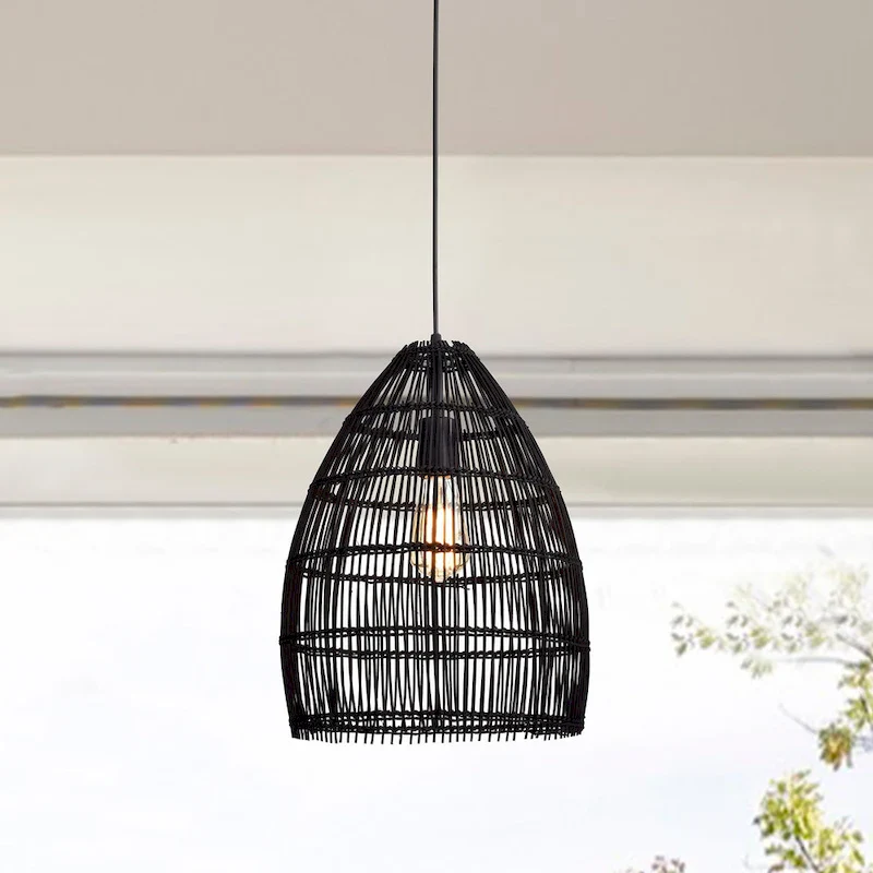 Naira Black 1-Light Rattan Cage Basket Pendant Light