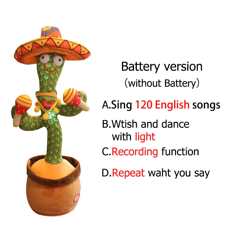 HULIANFU New Electronic Dancing Cactus Singing Dancing Decoration Gift for Kids Funny Early Education Toys Knitted Fabric Plush Toys - Deanwangkt