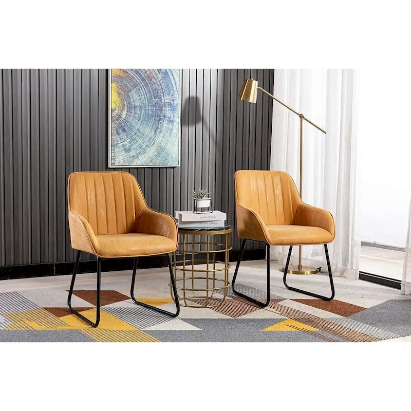 Home Beyond Synthetic Leather Dining Chairs Set of 2, Yellow Tan