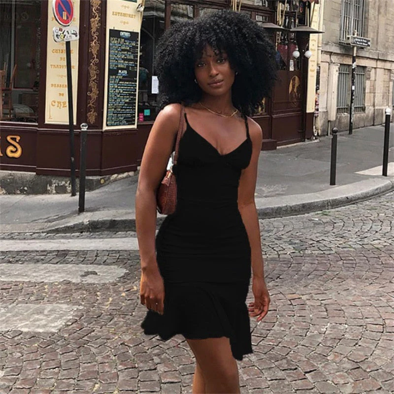 Spaghetti Straps Ruffles Mini Dress Club Party Elegant Sleeveless Slip Women's Summer Sundress Outfits Holiday - Deanwangkt