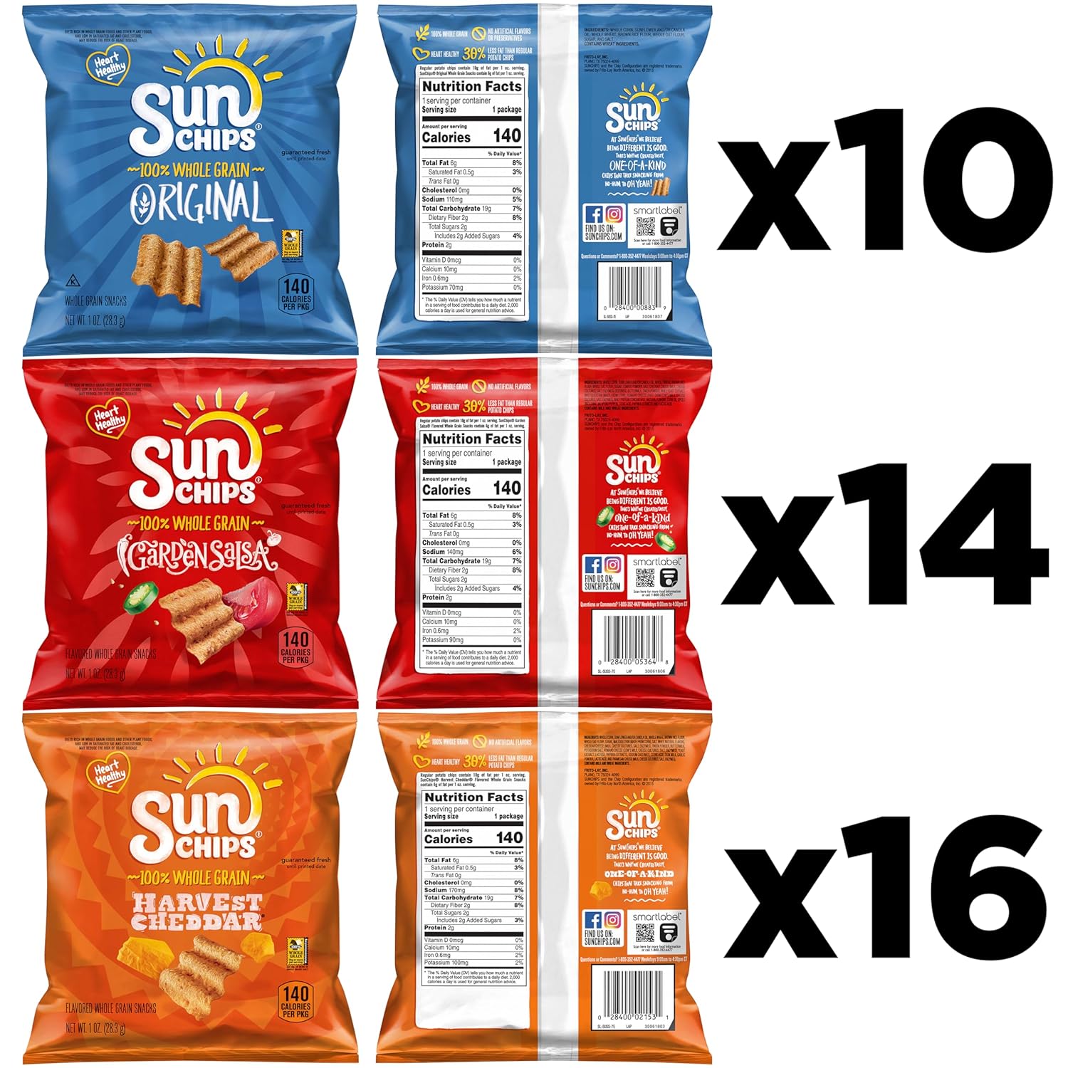 SunChips Multigrain Snacks, Variety Pack, 1 Ounce (Pack of 40)