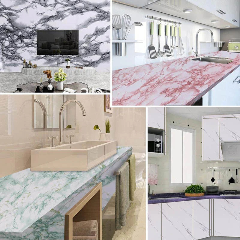 HULIANFU 「Elvesmall」Marble Wallpaper Rolls for Kitchen Furniture Refurbish Room Decor Wall Decorative Vinyl Self Adhesive Wall Stickers Home Decor - Deanwangkt