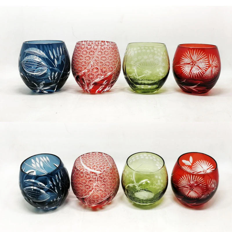 HULIANFU Japanese Edo Kiriko Handmade Wine Glassware Satsuma Kiriko Whisky Glass Sake Cup 8oz Water Cup In Gift Box - Deanwangkt