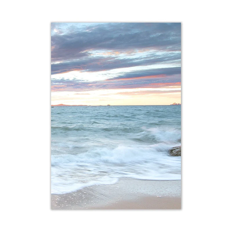 HULIANFU Sunrise Coastal Decorative Canvas Poster Blue Sea Landscape Picture Waves Canvas Painting Print Beach Wall Art Picture Home Deco - Deanwangkt