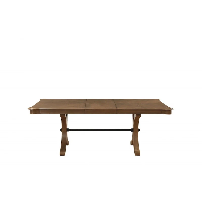 64 Brown Solid Wood Removable Leaf Trestle Base Dining Table