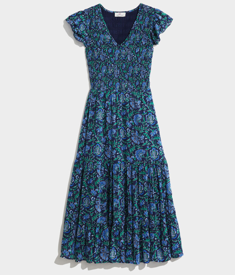 Floral Smocked V-Neck Maxi Dress