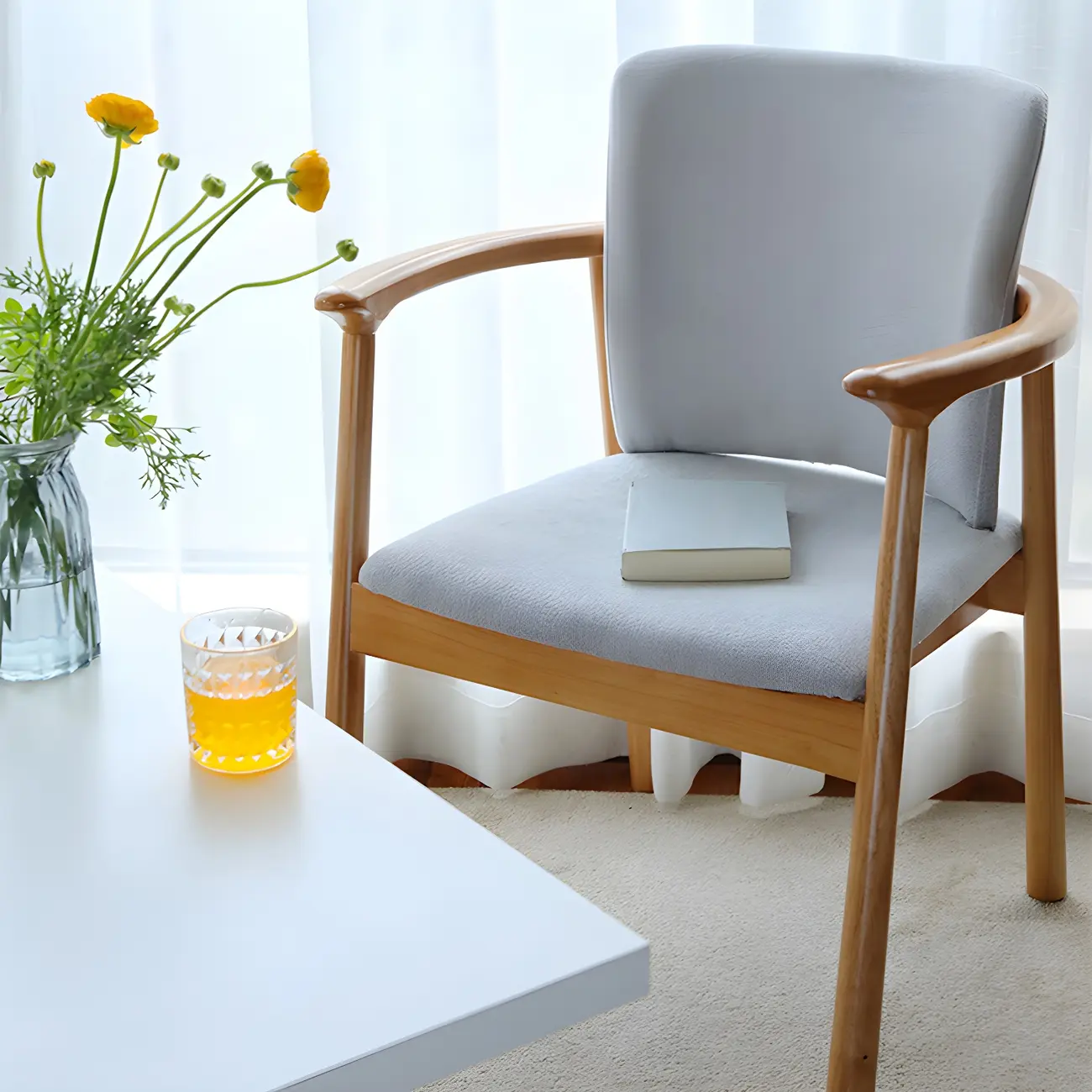 Modern Upholstered Rubberwood Arm Dining Chair Set of 2