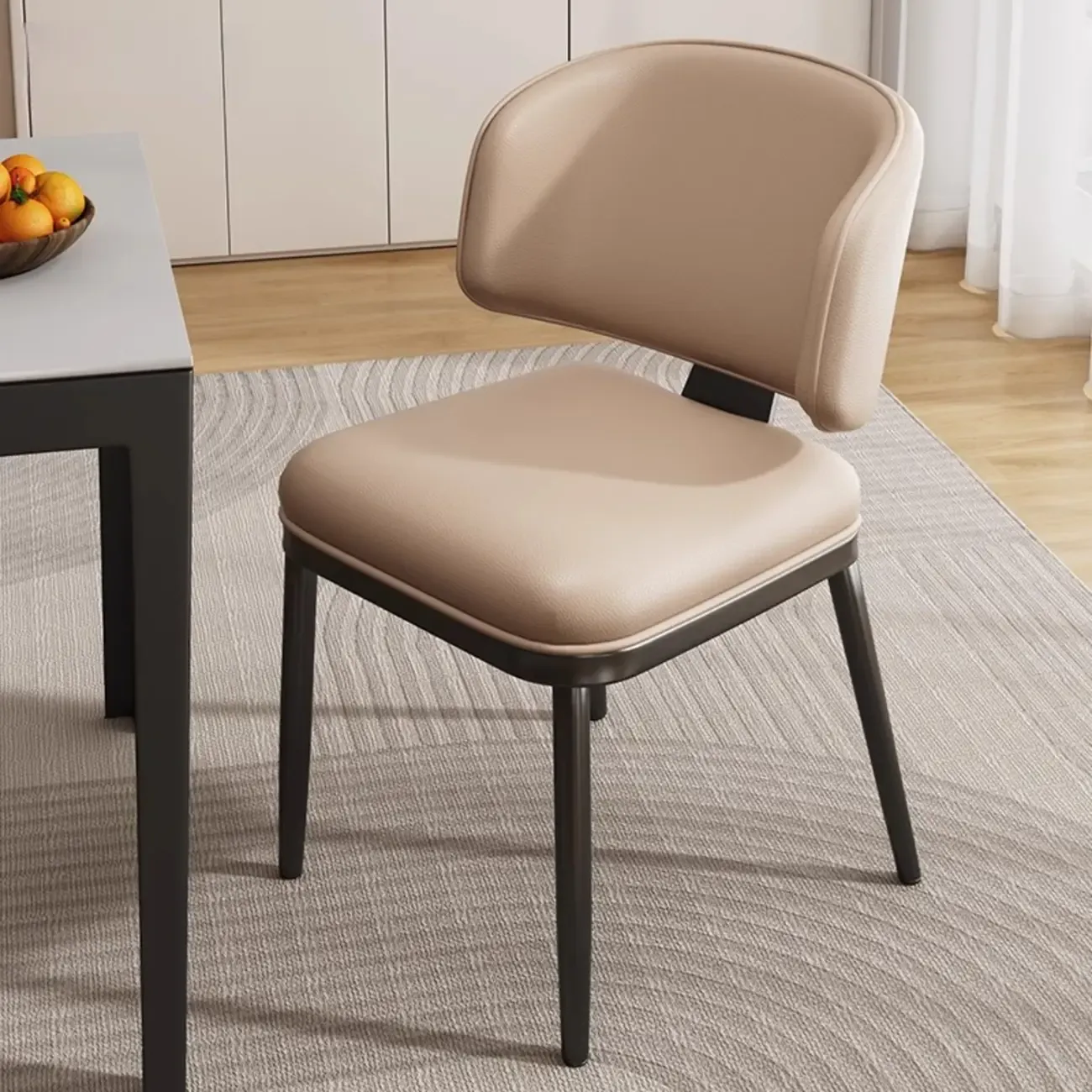 Modern Upholstered Dining Chair Low Back Steel Legs