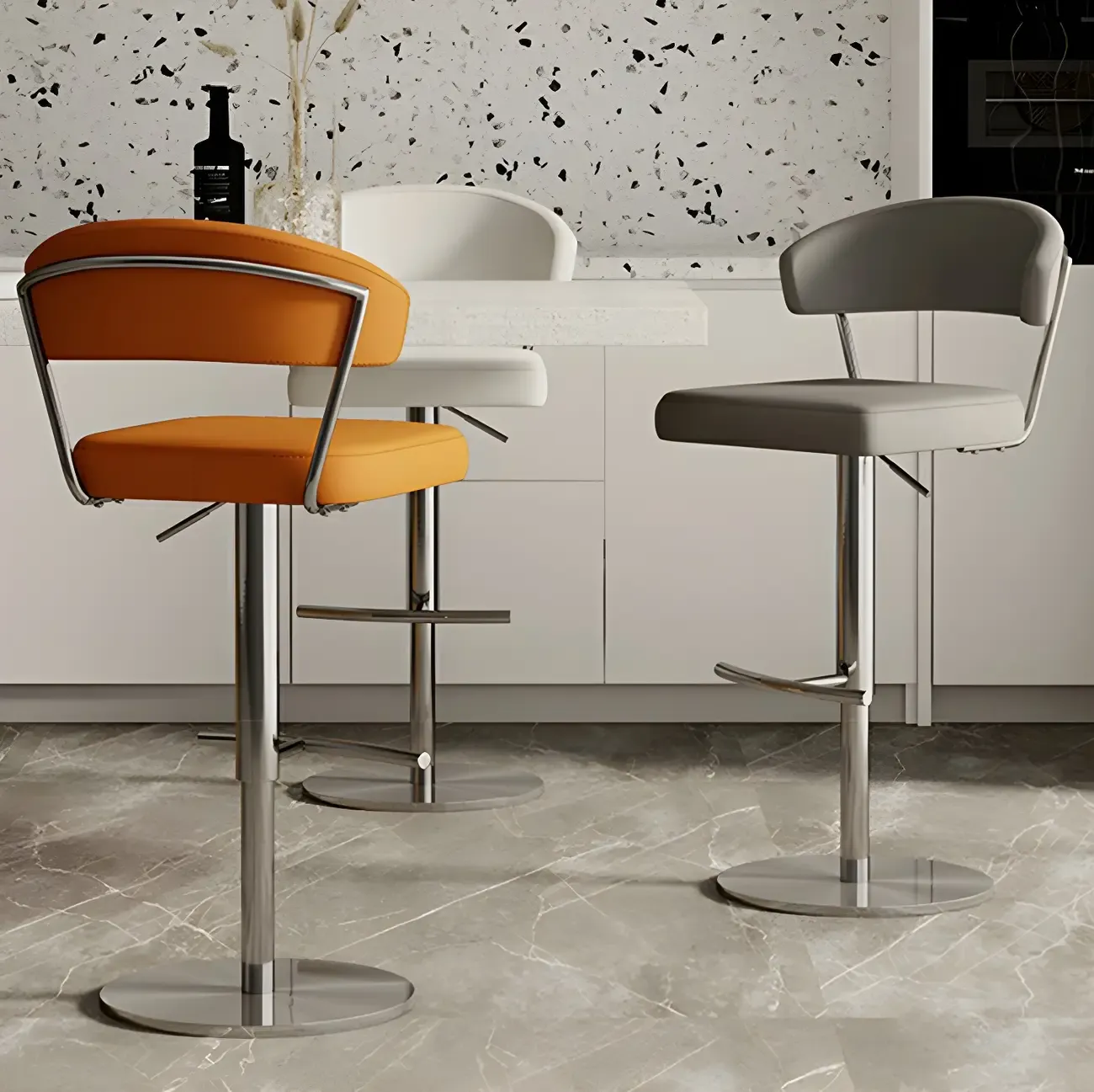 Modern Upholstered Leather Swivel Bar Stools with Adjustable Height