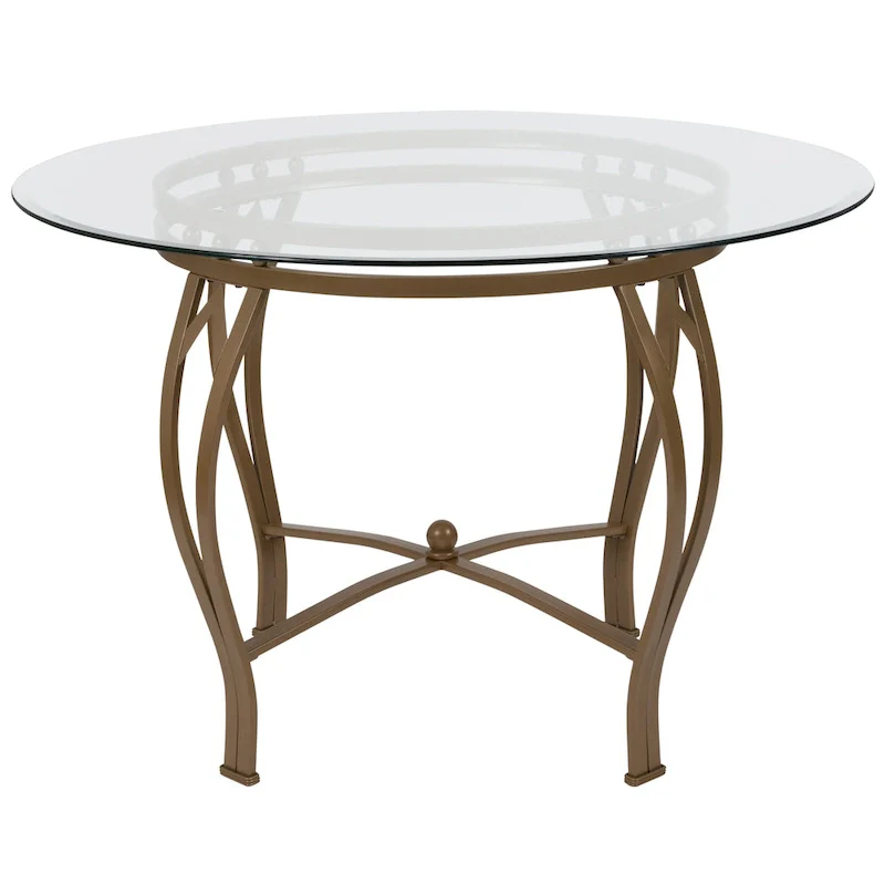 Syracuse 45 Round Glass Dining Table with Bowed Out Metal Frame