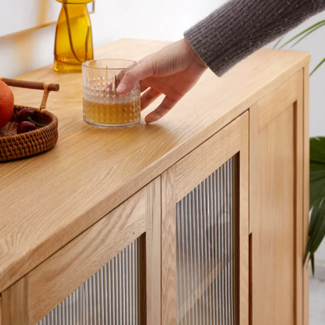 Modern Wood Sideboard with Shelves and Drawers