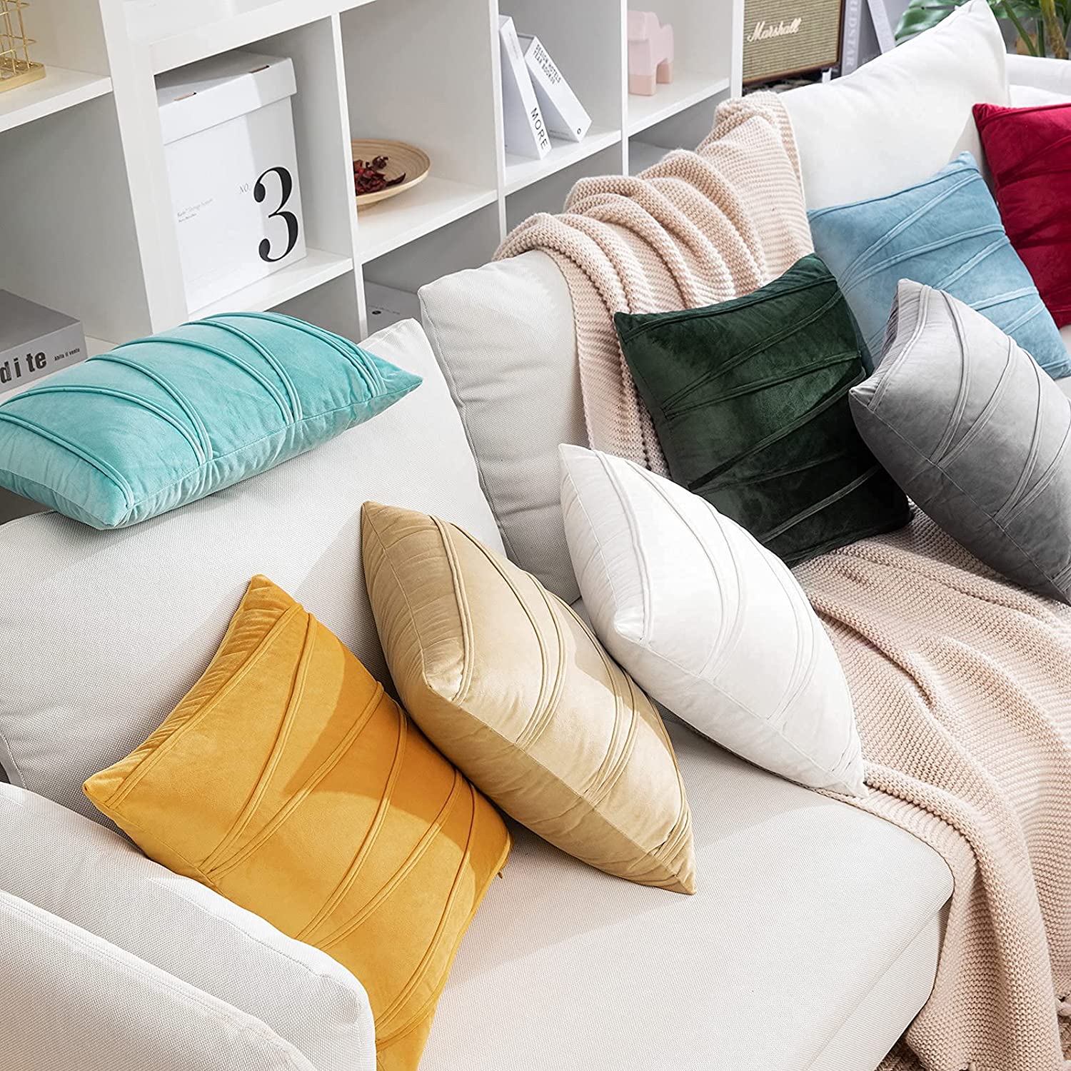 HULIANFU Inyahome New Art Velvet Yellow Blue Pink Solid Color Cushion Cover Pillow Cover Pillow Case Home Decorative Sofa Throw Decor - Deanwangkt