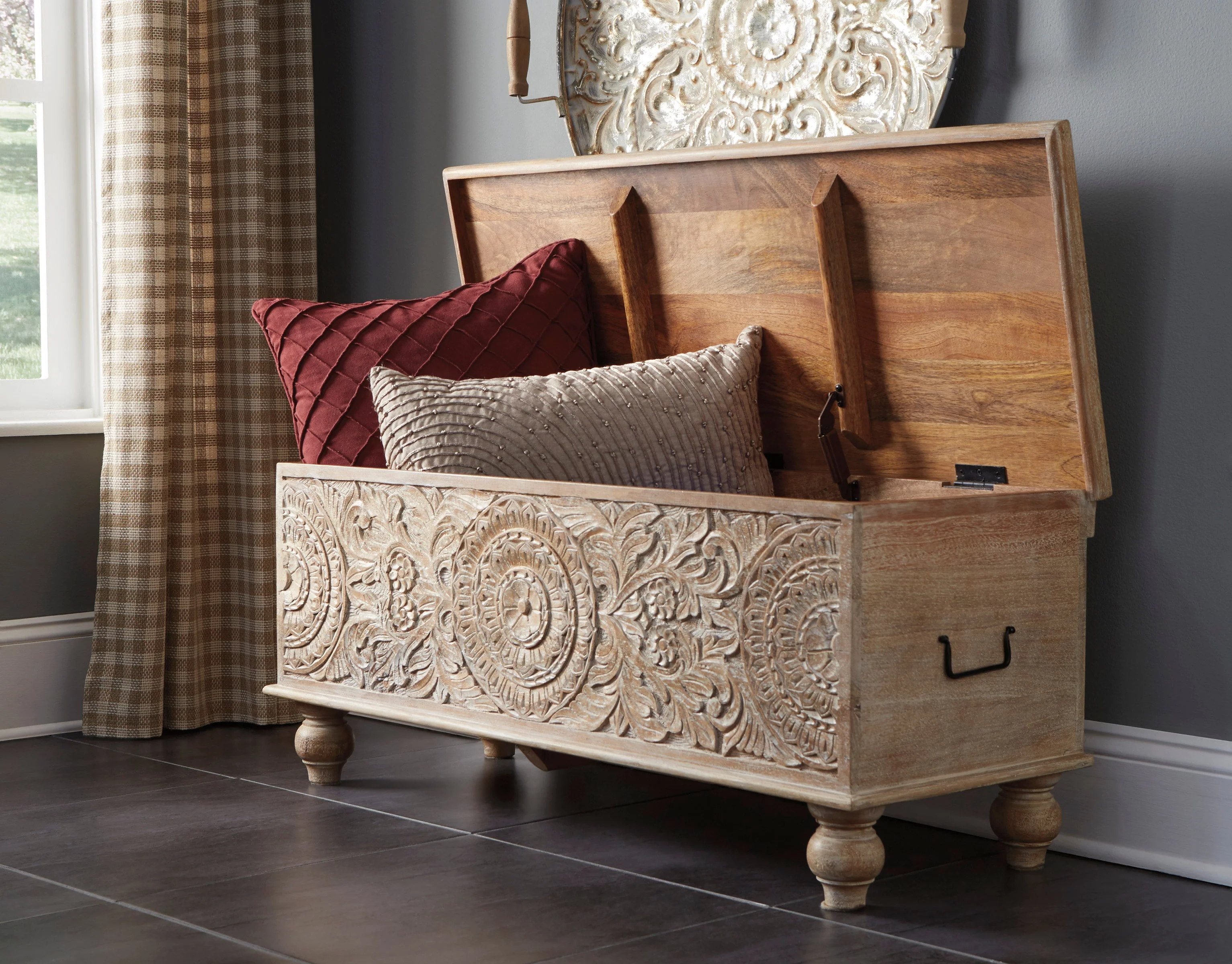 Antique Medallion Carving Storage Bench