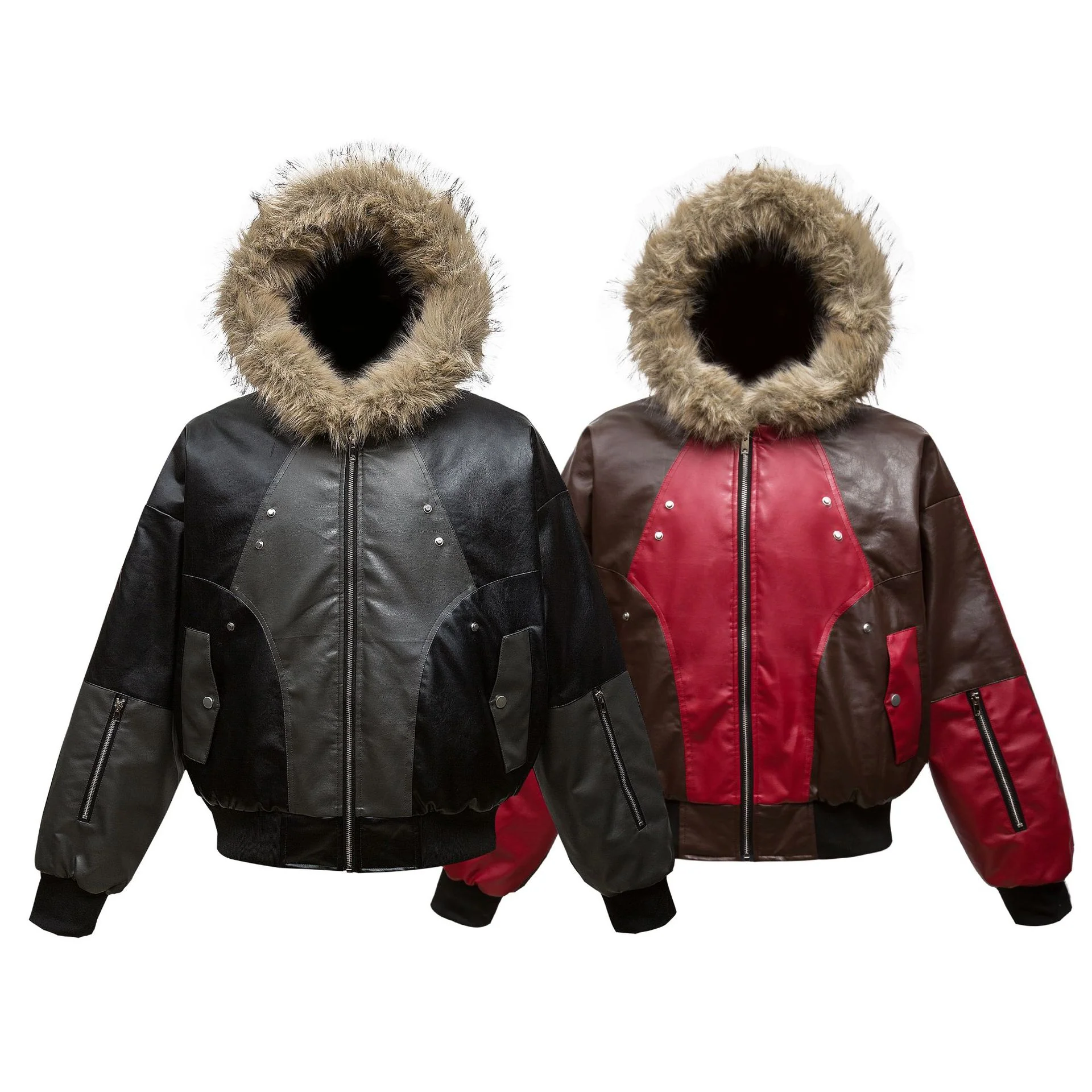 A79B n retro popular winter trend coat splicing color matching thickened men's thermal hooded seat mountain carving cotton suit - Deanwangkt