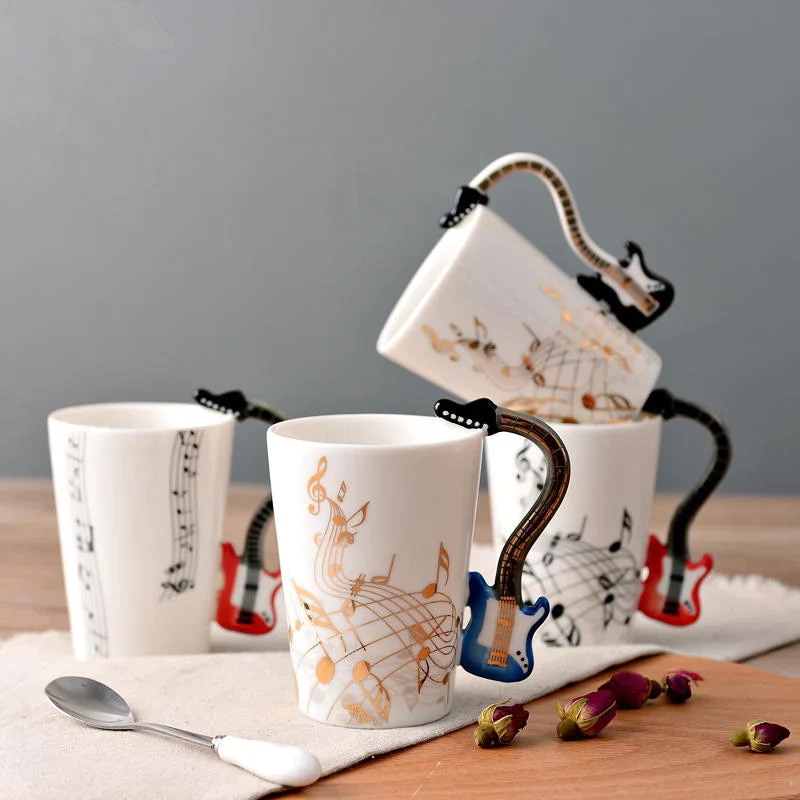 HULIANFU Novelty Music Note Cup Ceramic Guitar Coffee Mugs Personality Tea/Milk/Juice/Lemon Water Bottle Christmas Birthday Gift - Deanwangkt