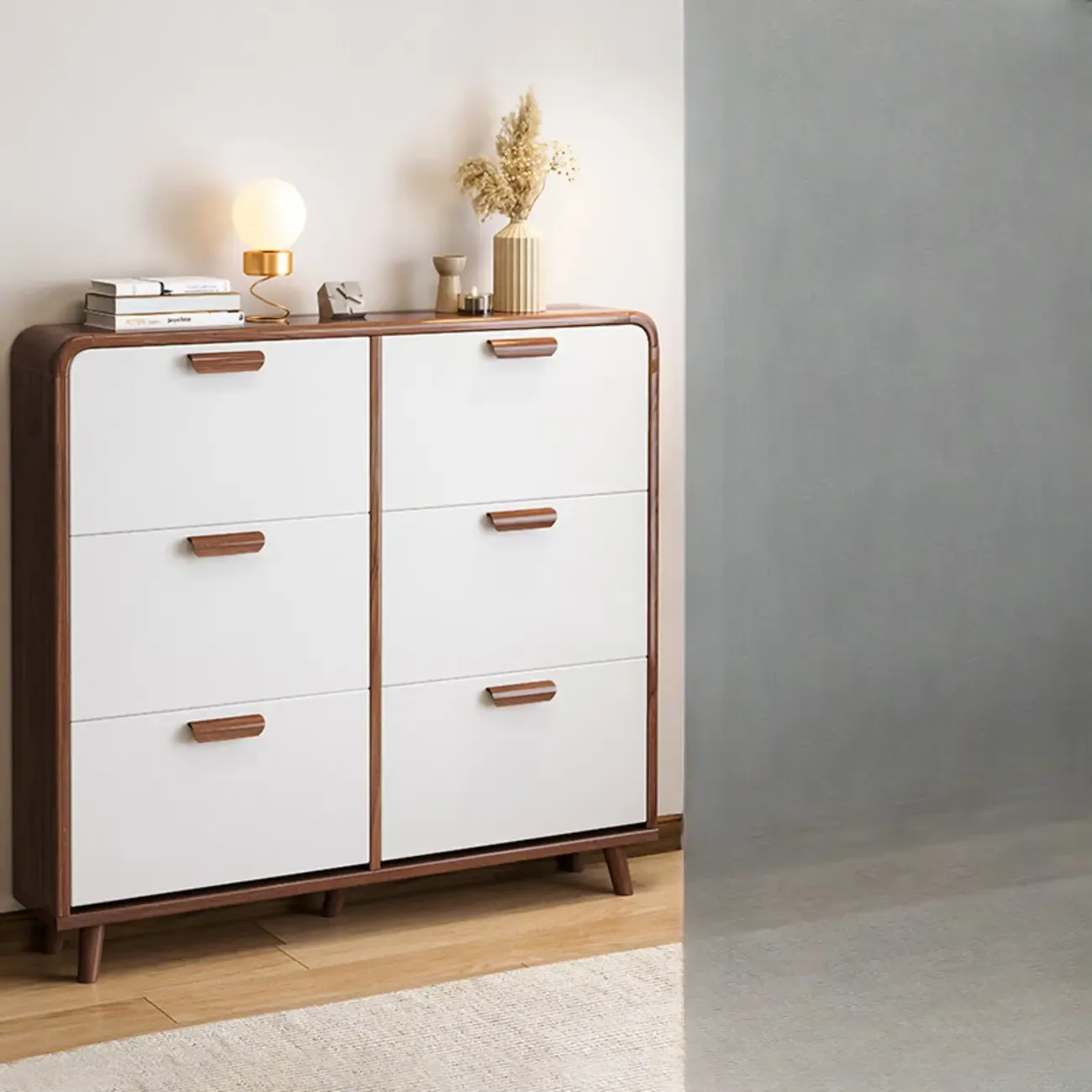 Traditional Hidden Adjustable 3 Tiers Solid Wood Shoe Cabinet