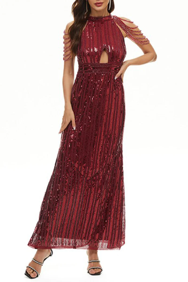 hulianfu Celebrities Elegant Solid Sequins Patchwork O Neck Evening Dress Dresses - Deanwangkt