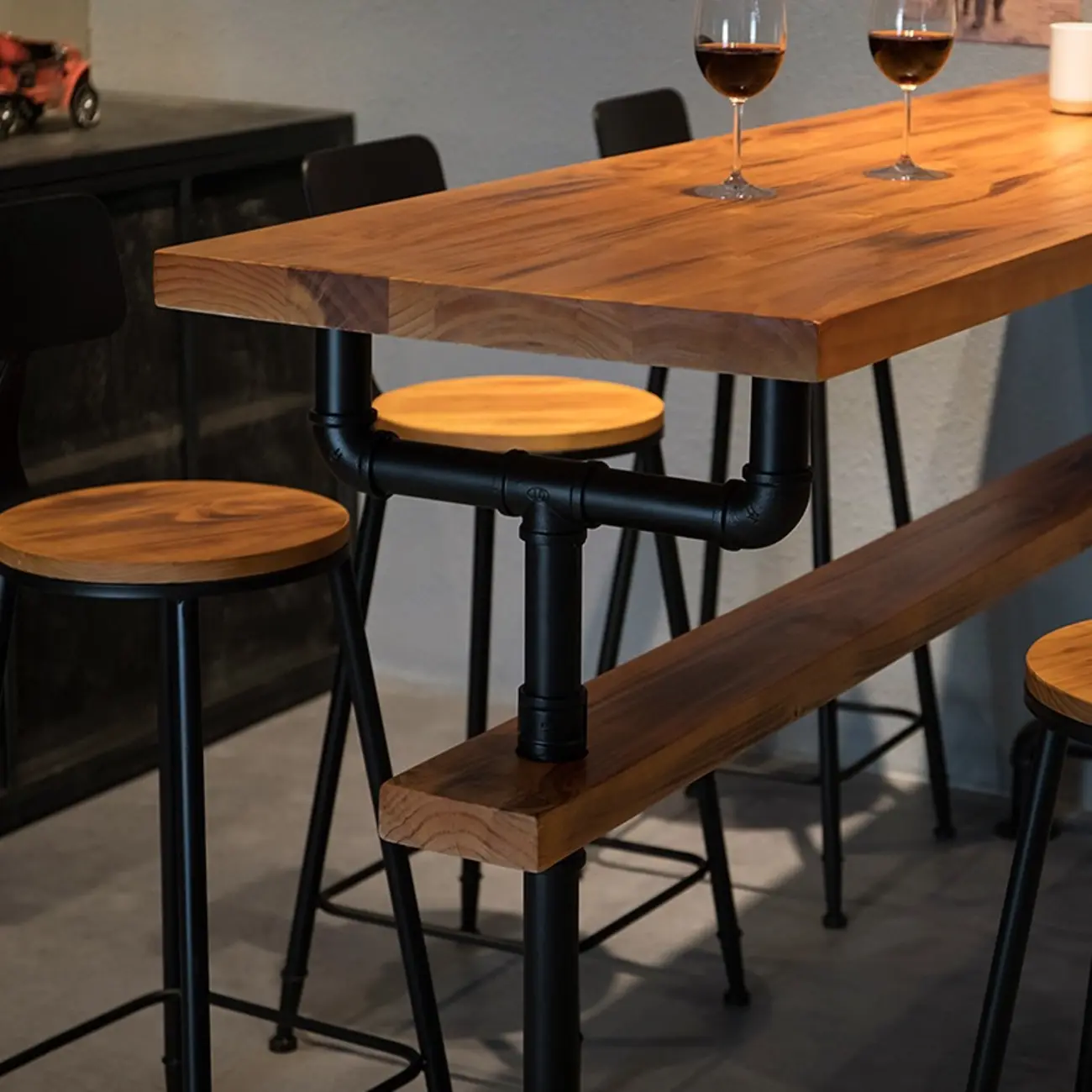 Industrial Brown Wooden Fixed Top Metal Leg Bar Tables