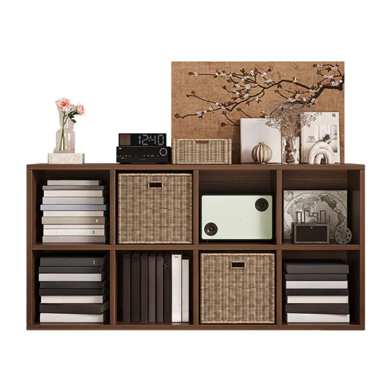 Simple Walnut 8-Cube Wood Bookcase