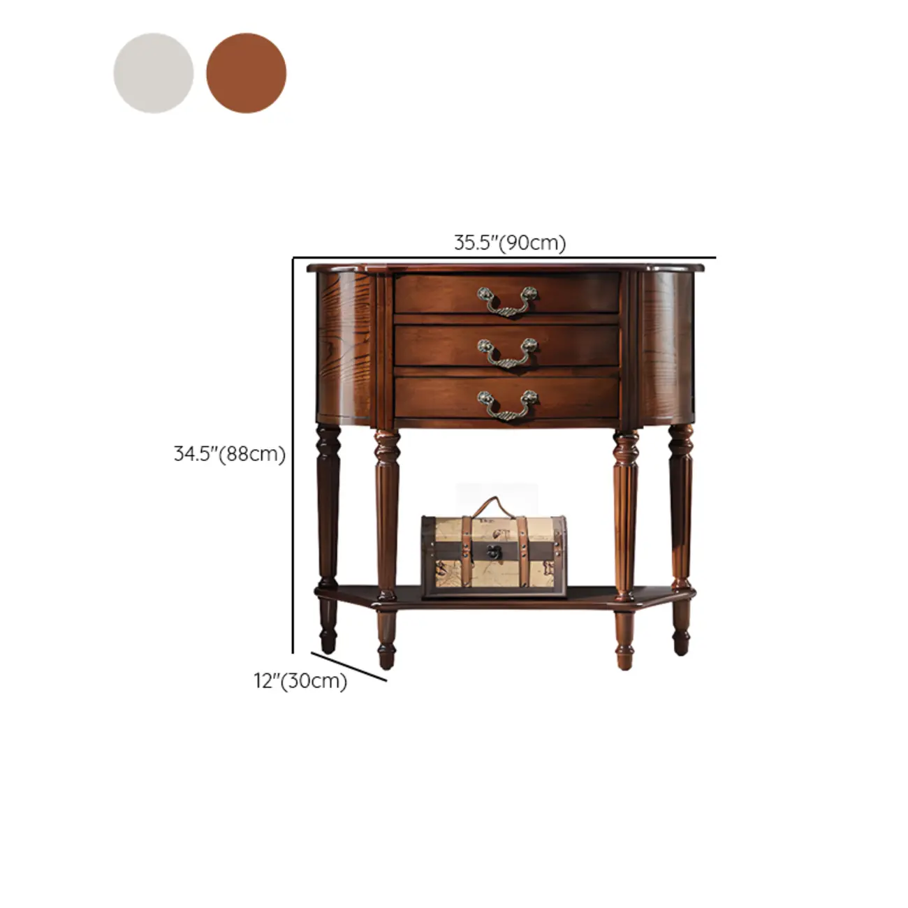Elegant Brown Half Round Wood Console Table with Drawers