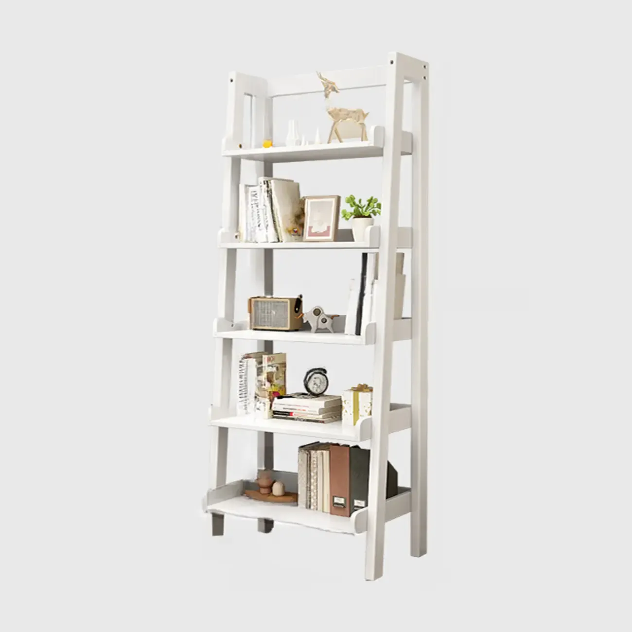 Scandinavian Rectangle Wood 5-Tier Ladder Bookcase