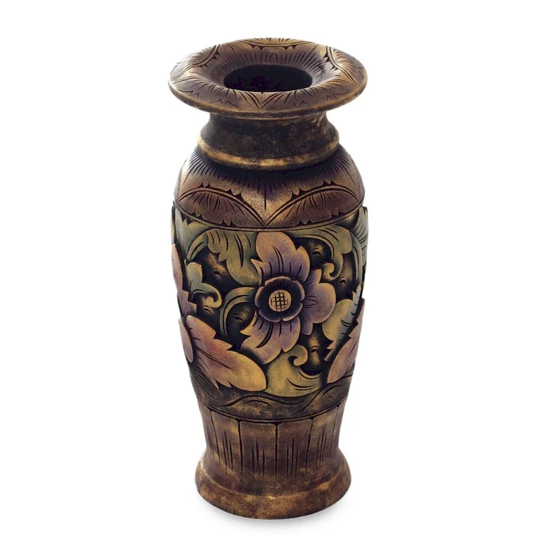 Handmade Mystic Garden Decorative Wood Vase (Indonesia)