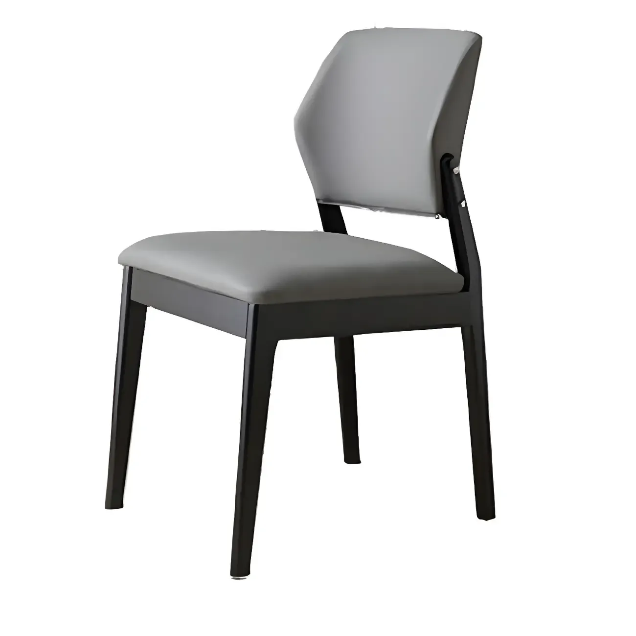 Modern Wood Faux Leather Beige Low Back Dining Chair