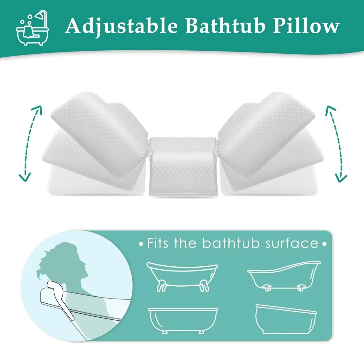 HULIANFU SPA Bath Pillow Bathtub Pillow with 3 Suction Cups EVA foldable Neck and Back Support Bath Tub Pillow For Home Spa Bathroom - Deanwangkt