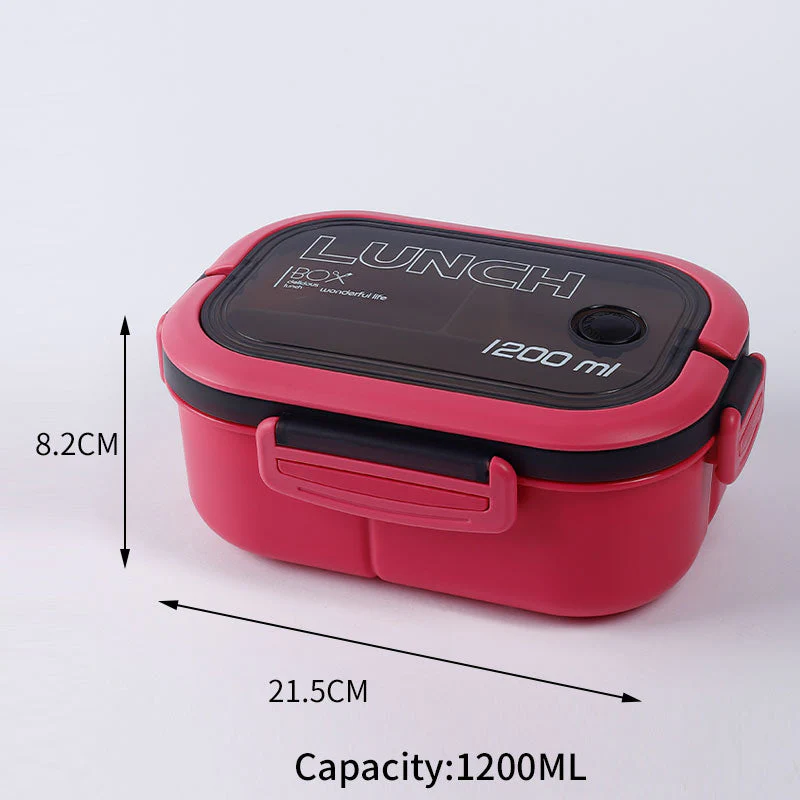 HULIANFU Lunch Box 2 Layers Grids Student Office Worker Microwave Hermetic Bento Box Outdoor Picnic Fruit Food Container with Fork Spoon - Deanwangkt