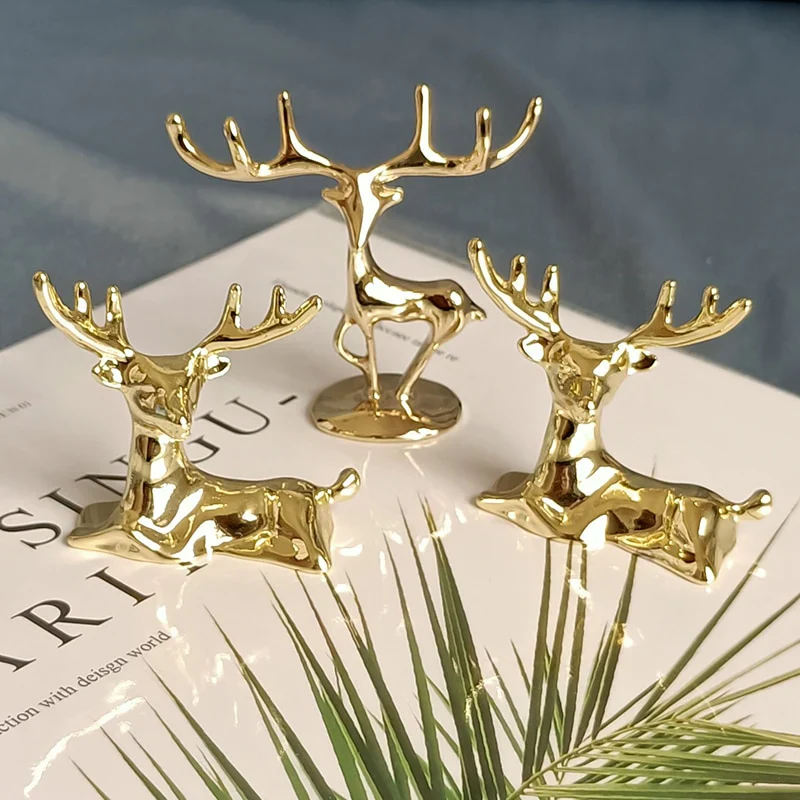 HULIANFU Nordic Style Mini Light Luxury Imitation Copper Elk Ornaments  Deer Sculpture Gold plated zinc alloy deer ornaments decoration - Deanwangkt