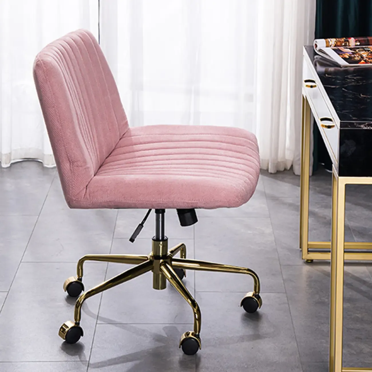 Elegant Gray Linen Upholstered Swivel Office Chair