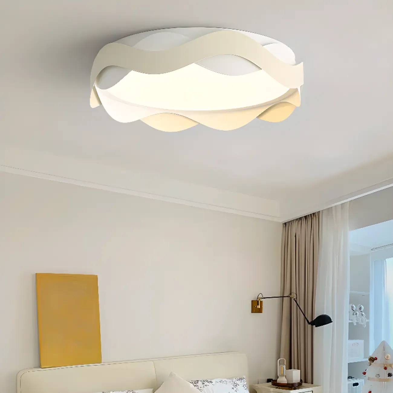 4.5 White Wave Modern Flush Mount Ceiling Light for Bedroom