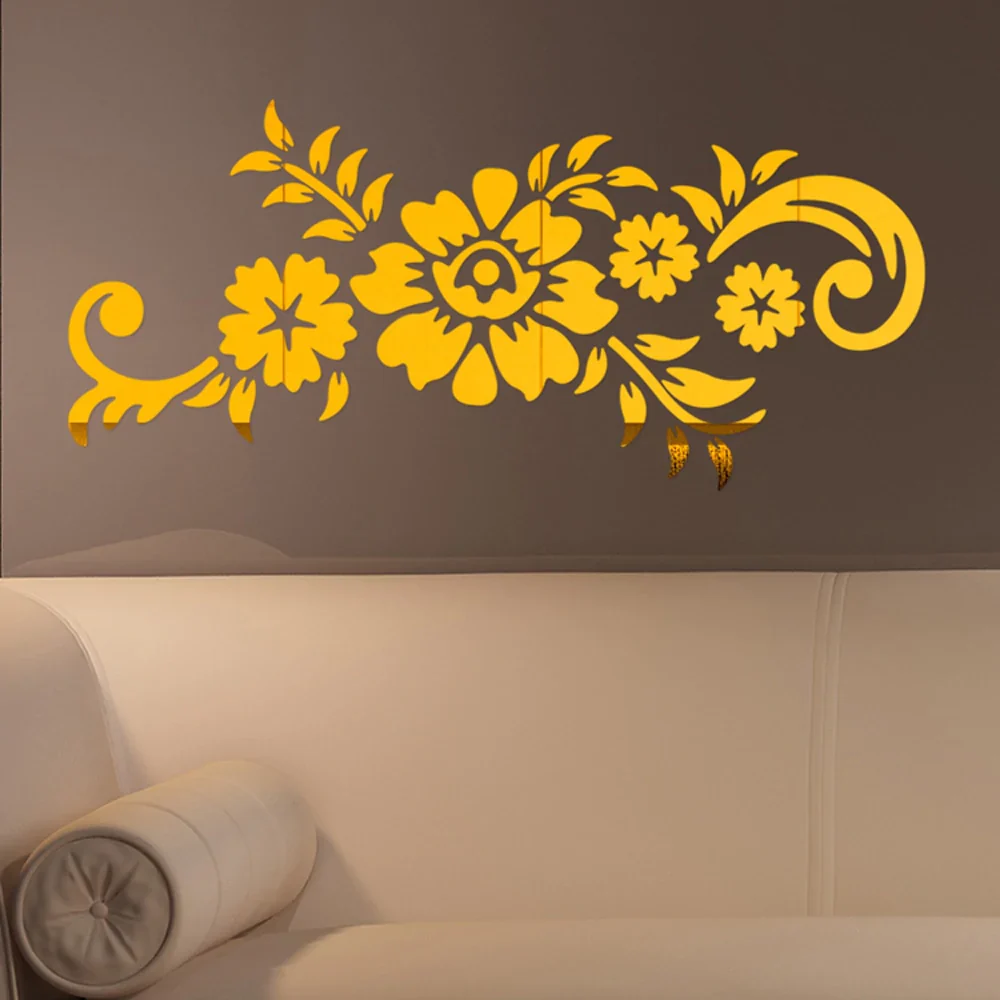 HULIANFU New Flowers Leaf Wall Sticker DIY Stickers Mirror Stickers Decal  For Living Room Bedroom Bathroom Nordic Decor Vanity Small Mir - Deanwangkt