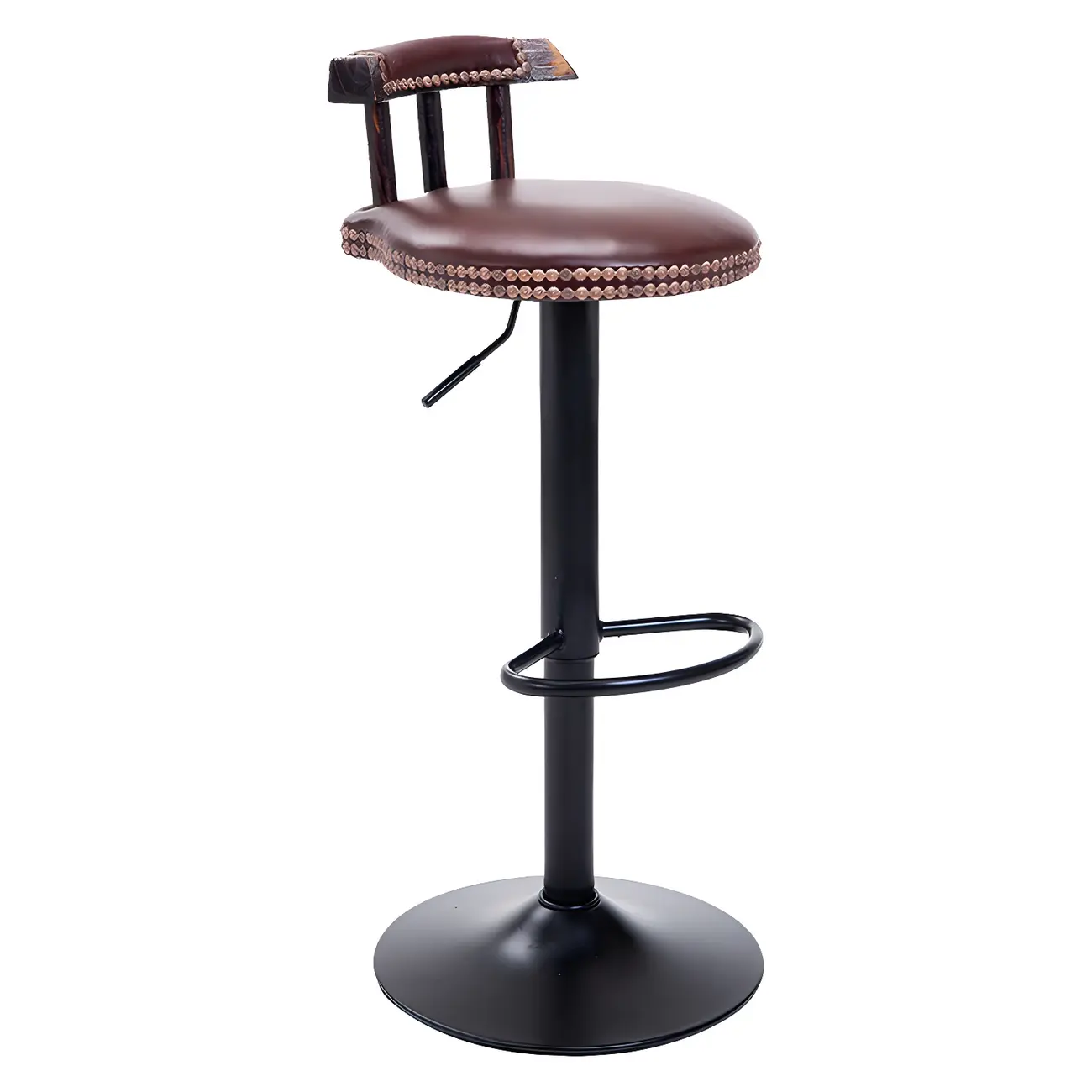 Industrial Round Leather Adjustable Bar Stools