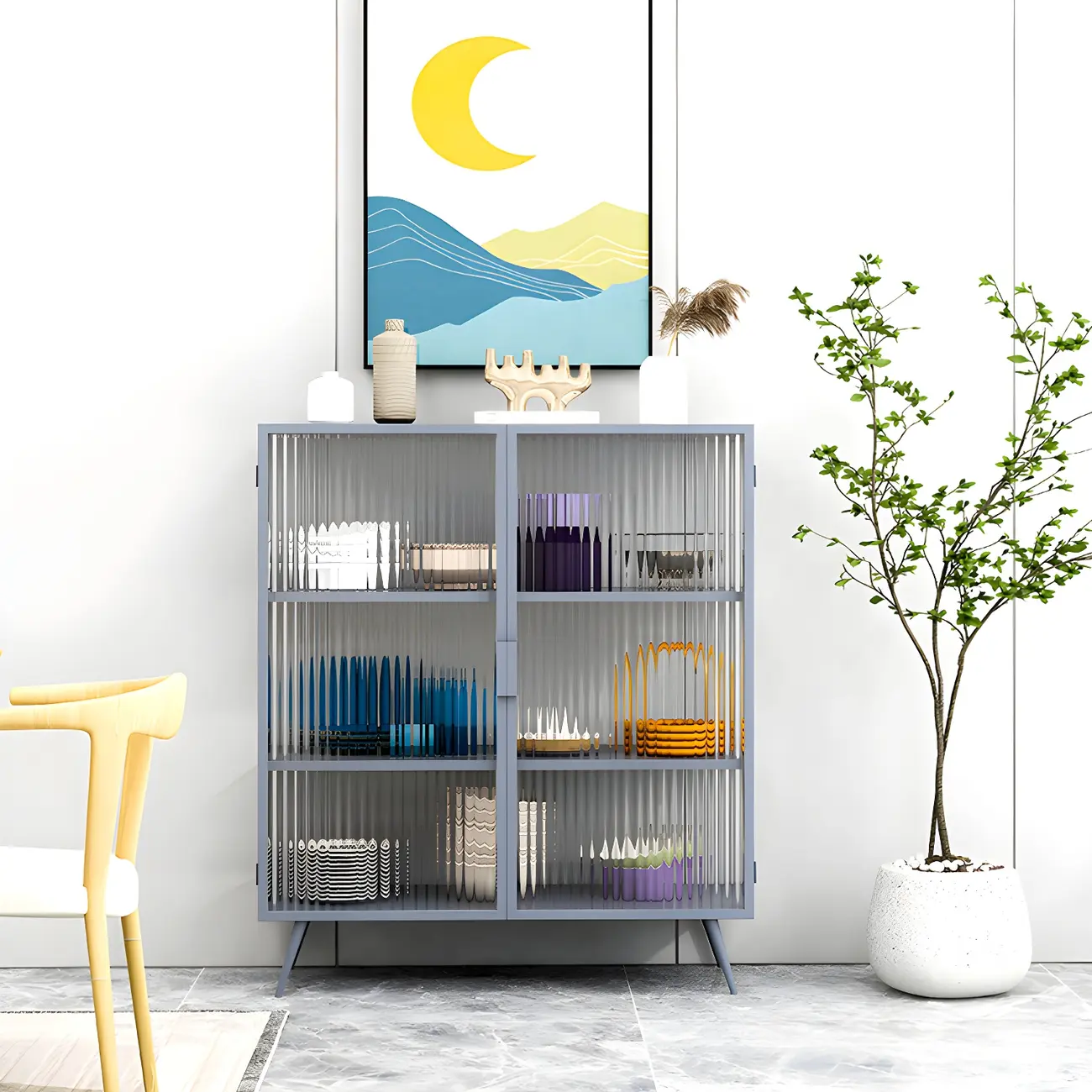 Sleek Black Metal Square Glass Display Cabinet