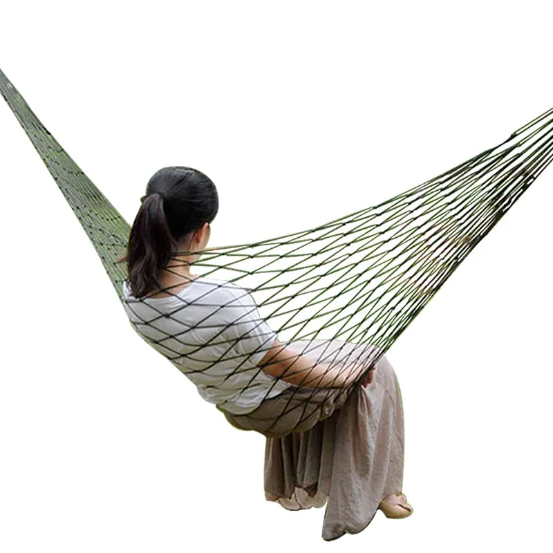 HULIANFU Portable Nylon Mesh Hammock Sleeping Bed For Outdoor Travel Camping Blue Green Red Hanging Folding Patio Swing Chair Furniture - Deanwangkt