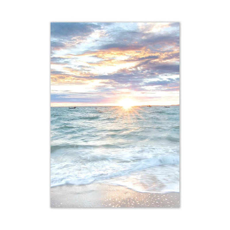 HULIANFU Sunrise Coastal Decorative Canvas Poster Blue Sea Landscape Picture Waves Canvas Painting Print Beach Wall Art Picture Home Deco - Deanwangkt