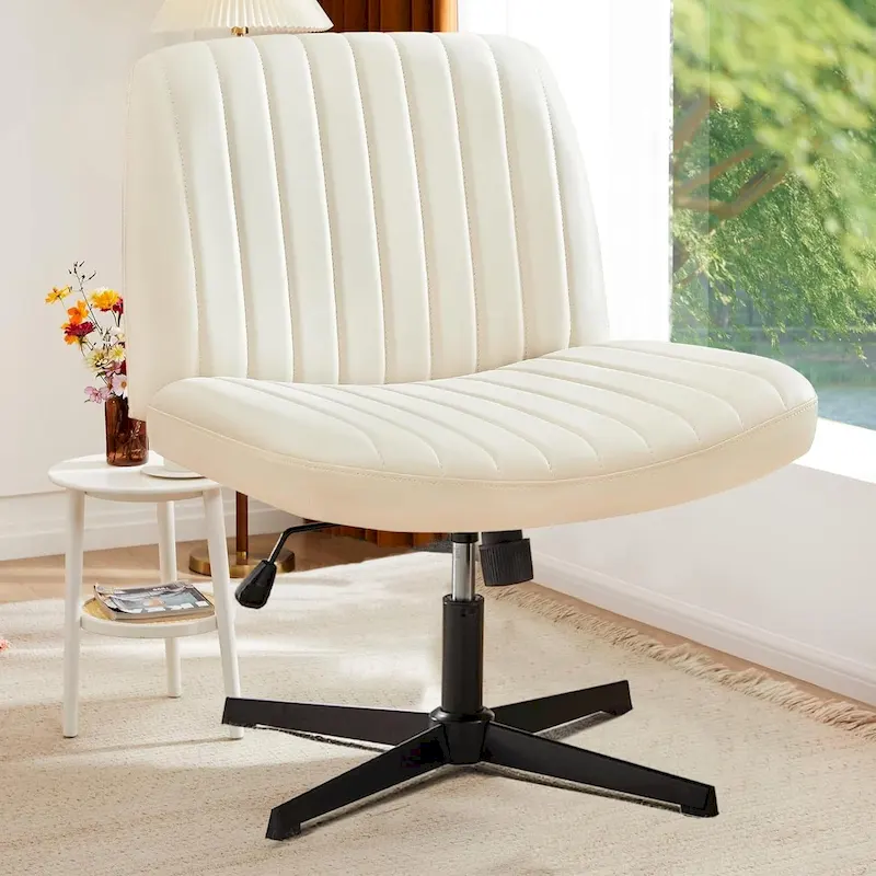 Cross Legged Armless Adjustable Swivel Padded Home Office Desk Chair No Wheels