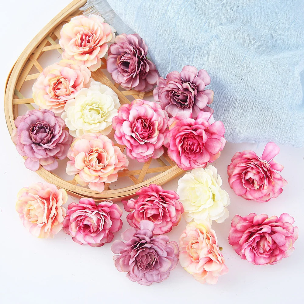 HULIANFU Silk Rose Artificial Flowers 5cm Fake Flowers Head For Home Decor Bedroom Wedding Marriage Decoration DIY Bride Wreath Accessory - Deanwangkt