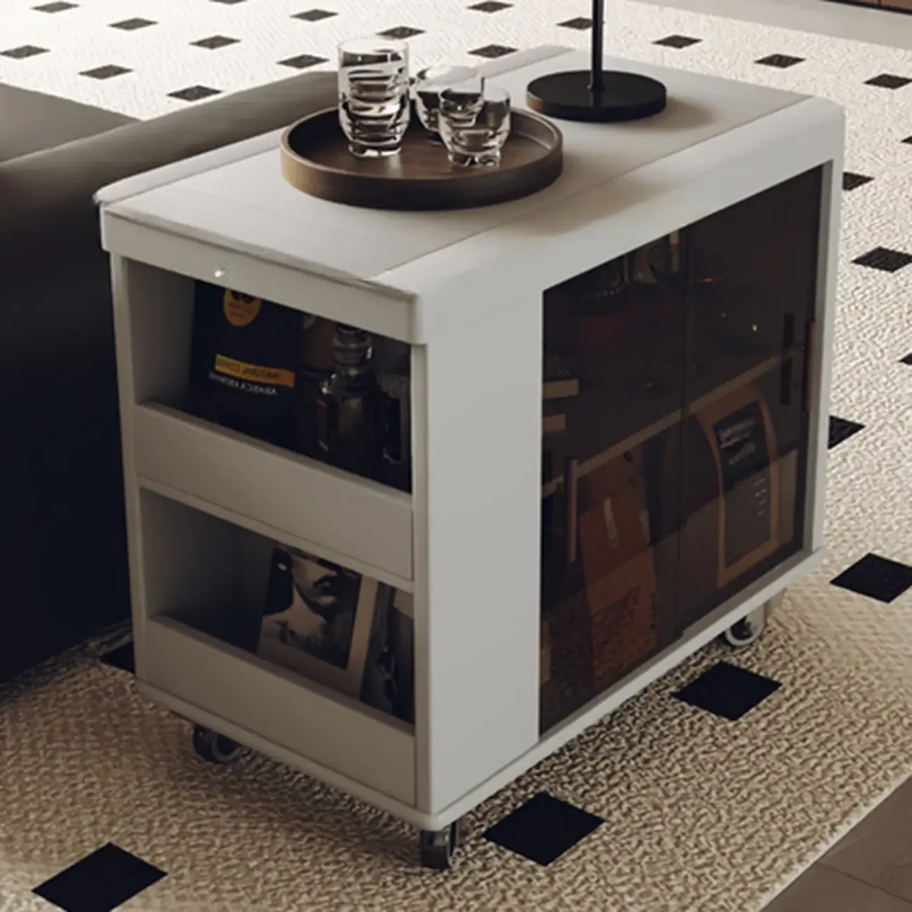 Modern Folding Table Top Wood Mobile Side Table with Wheels