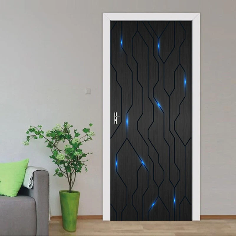 HULIANFU 2026  PVC Self-Adhesive Waterproof Door Sticker Modern 3D Abstract Line Mural Wallpaper Living Room Study Home Decor Art Door Poster - Deanwangkt