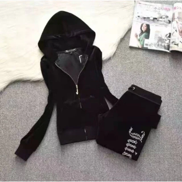Hulianfu Spring/Fall Women's Brand Velvet Fabric Tracksuits Velour Suit Women Track Suit Hoodies And Pants fat sister sportswear - Deanwangkt