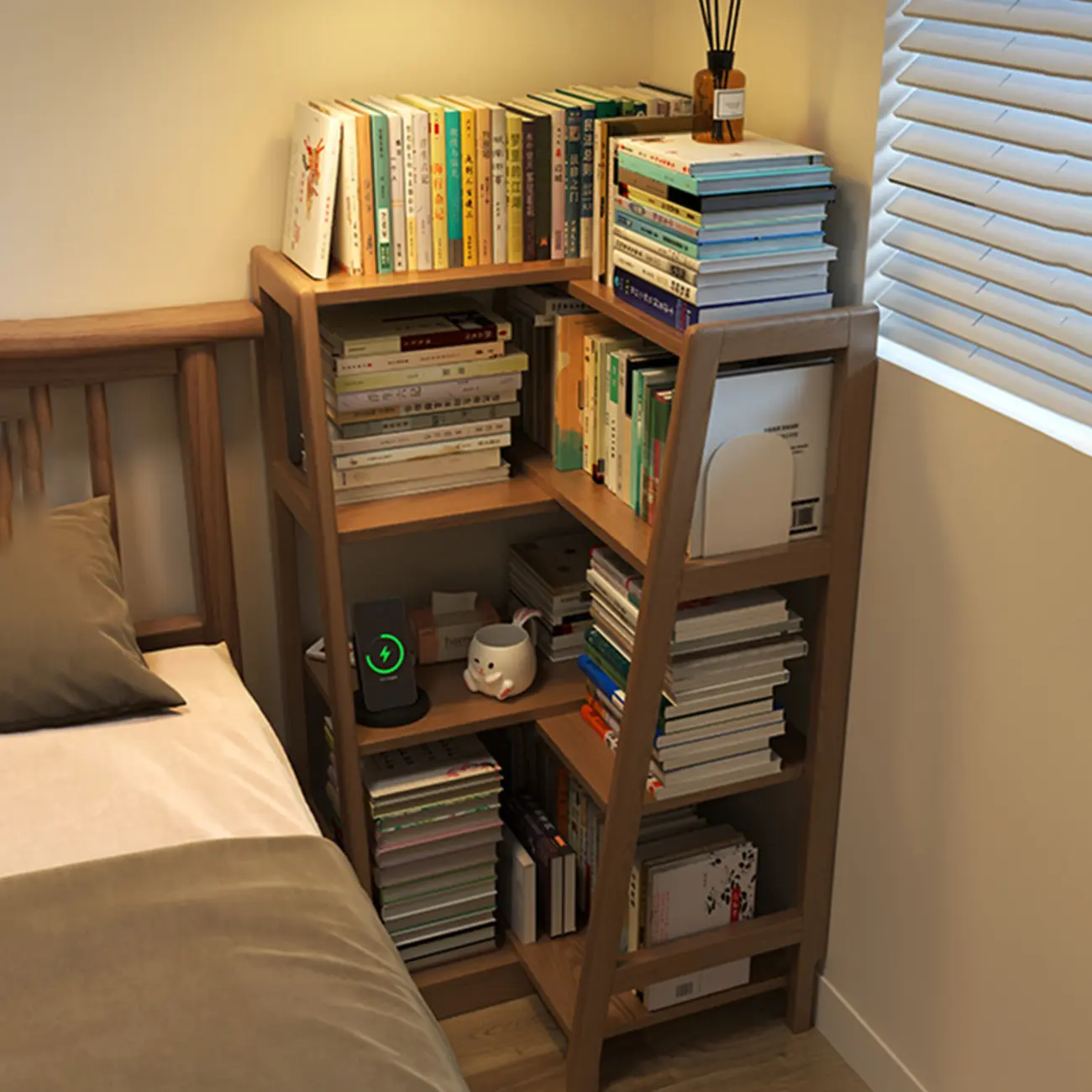 5-Tier Walnut Wooden Open Ladder Bookshelf